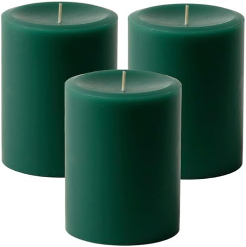 Mister Candle Dripless Unscented Green Pillar Candles, Set of 3 Hand Poured Solid Color Non-Scented Candles for Home Decor, Premium Wax, 60 Hr Burn Time - 3x4 Inch, Green by MisterCandle