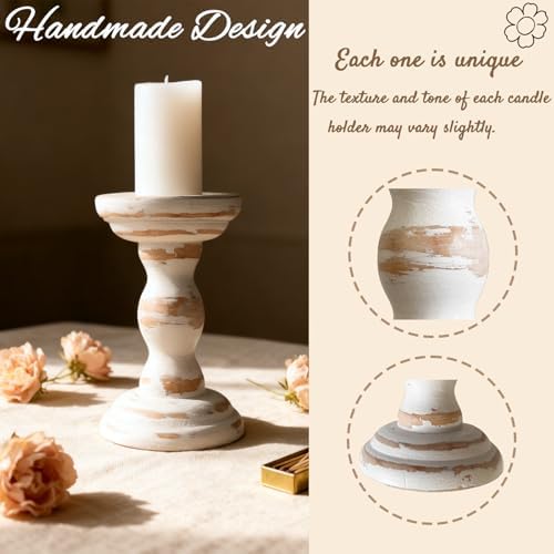 Wood Candle Holders for Pillar Set of 3 Rustic Candles Holder Tall Candlestick Stand for Farmhouse Decor Fireplace Table Centerpieces - Image 5