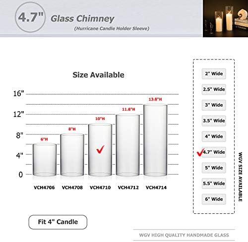 WGVI Hurricane Candle Holder Sleeve, Wide 4.7", Height 10", Clear Glass Cylinder Candleholder, Chimney Tube, Open Ended Candle Shade, 1 Piece - Image 3
