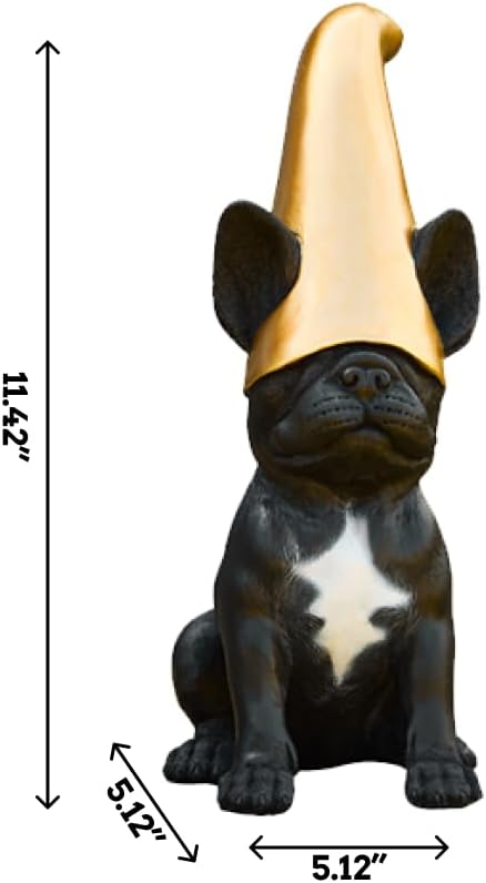 Frenchie Gnome - Black Frenchie Statue with Gold Hat | Doodle Gnome Cute French Bulldog Decor Garden Gnome