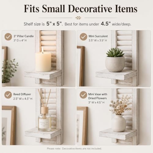 Farmhouse Wall Candle Holders Set of 2, White Wood Shutter Decor - Image 4