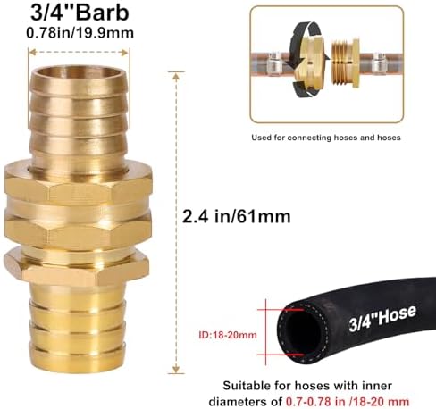 Garden Hose Repair Connector with Clamps Hose End Repair Kit,3/4" Barb Garden Hose Fittings Male and Female brass garden hose ends (3/4"Barb-10 Set) - Image 2