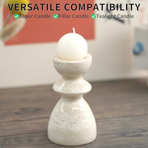 Travertine Marble Candlestick Holders - Stone Candle Sticks Holder Decor, Decorative Modern Candle Stands Multi-Purpose for Taper/Pillar/Tealight/Scented Candles - Image 2