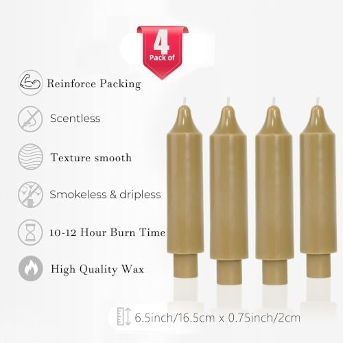 Mocha Beige Short Taper Candle Dripless Candlestick for Fall Harvest Halloween Thanksgiving Dinners Parties and Home Décor-6.5inch,4 Pack - Image 2