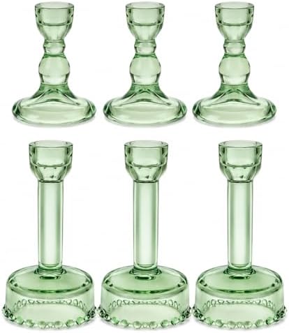 Lanttu 6 Pcs Green Glass Candlestick Holders Taper Candle Holder Bulk by Lanttu