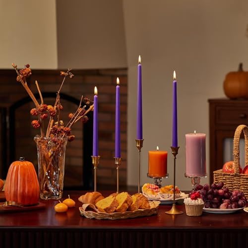 New Burning Formula Unscented Dripless 12-Inch Taper Candles Set of 12 - Purple, for Wedding, Dinner - Smokeless, Long Burning - Hand Poured, Colored Tall Candlesticks - Púrpura - Image 4