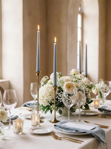 12PK 10" Classic Taper Candles, Dusty Blue, 7-8 Hours Long Burning, Unscented Tall Candlesticks - Image 3