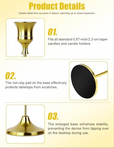 4 Sets(12 Pcs) Brass Tapered Candle Holder,Candlestick Tall Metal Candlestick Holders for Table Centerpiece Home Decor for Wedding Fireplace Mantel Housewarming Gift Fits 3/4 Inch Thick Candles - Image 3