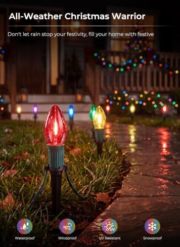 C9 LED Christmas Pathway Lights, 2 Sets Total 51.4 Ft Christmas Path Light with 40 Bulbs and Stakes, Connectable Waterproof String Lights for Walkway Driveway Lawn Outdoor Decorations, Multicolor - Image 4