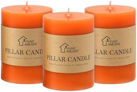 3x4 Inch Orange Fall Pillar Candles Set of 3 - Fall Unscented Pillar Candle by FUNDAMLIGHT