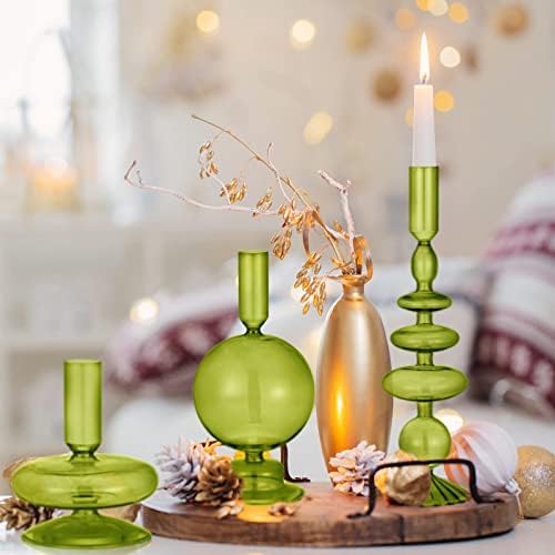 Rtteri 3 Pcs Iridescent Glass Candlestick Holders Taper Candle, Green - Image 4