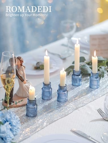 Romadedi 10-Pack Blue Ribbed Glass Taper Candle Holders, 2.76 in - Image 4