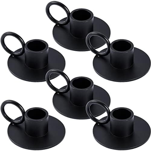 6PCS Black Iron Taper Candle Holders with Round Handle, Table Centerpiece by Aglary