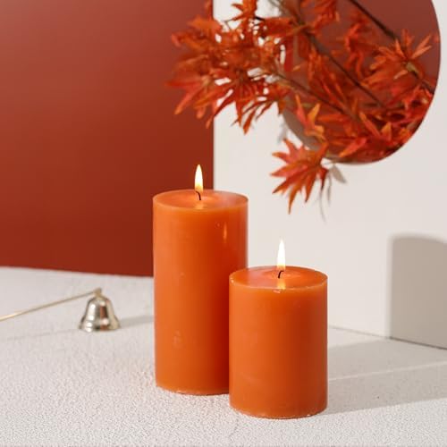 3x4 Inch Orange Fall Pillar Candles Set of 3 - Fall Unscented Pillar Candle - Image 2