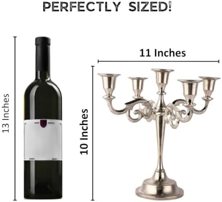 Rely+ 5 Arm Candelabra Taper Candle Holders Decorations Indoor Kitchen Décor Table Candles Candlestick Candelabra Centerpiece (Silver) - Image 3
