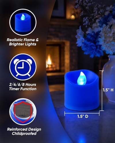 Homemory Blue Flameless LED Votive Tealight Candles & Timer Remote, 12Pack - Image 2