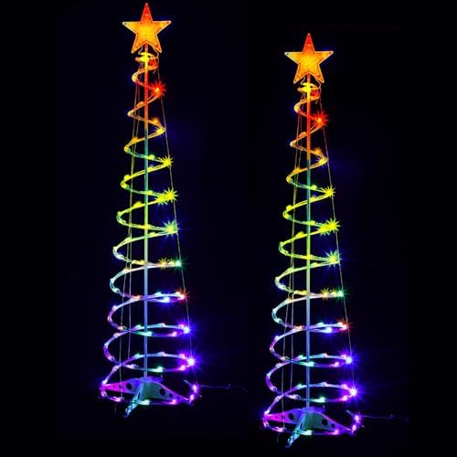 2 Pack 6 Ft Spiral Christmas Tree 125 LEDs Outdoor, Vibrant by Macarrie