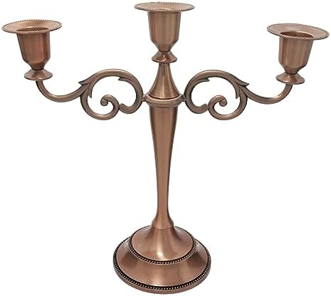 3-Arm Metal Candelabra Candle Holder Table Centerpiece, Bronze by Viscacha