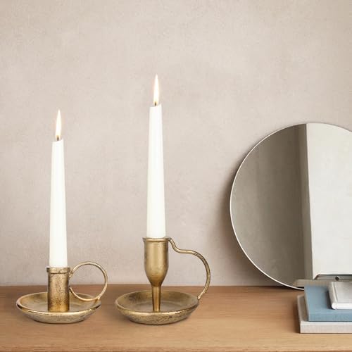 Vintage Iron Taper Candle Holder Set of 2 Antique Brass Candlestick Holders - Image 5