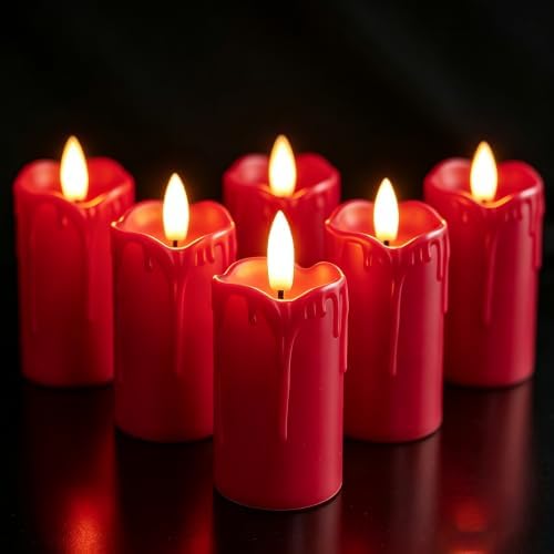 6 PCS Flameless Votive Candles with Timer Battery Operated Red by EZiKitchen