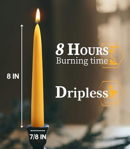 Beeswax Taper Candles,6 Pack, 8 Inch, Unscented Yellow - Image 3