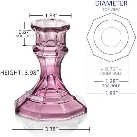 (6 Pack) Red Glass Candlestick Holders, Taper Candle Stick Holders Set for Wedding & Home Decor - CH06 - Aubergine Purple - Image 2