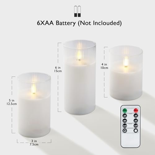 Amagic White Ribbed Glass Flameless LED Pillar Candles with Remote Timer - Image 6