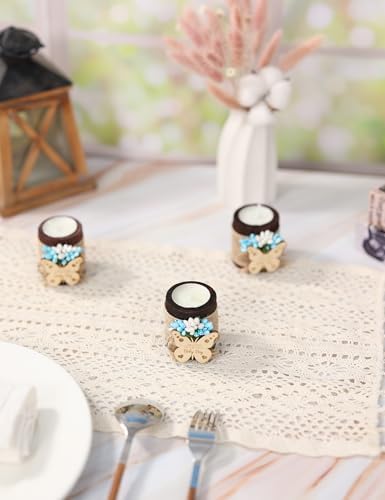 Ju's Favors 10 Piece Wooden Butterfly Tealight Candle Holder,Baby Shower Favor for Guests, Return Gifts, Baby Boy Gender Reveal Gifts, Christening Party Gift for Guests.(Dark brown-blue) - Image 4