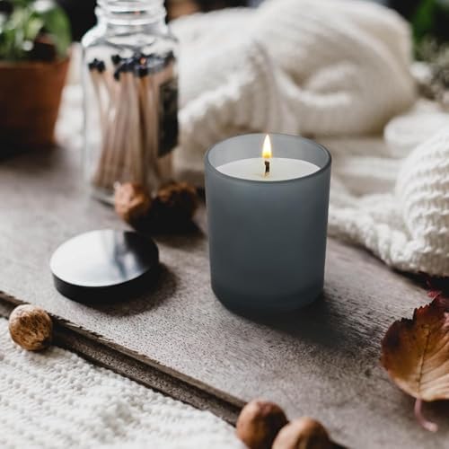 SHOWIN 8 OZ Thick Candle Jars for Making Candles 15 Pcs, Empty Jars with Wood Lids for Candle Making, Sample Container, Frosted Grey - Image 5