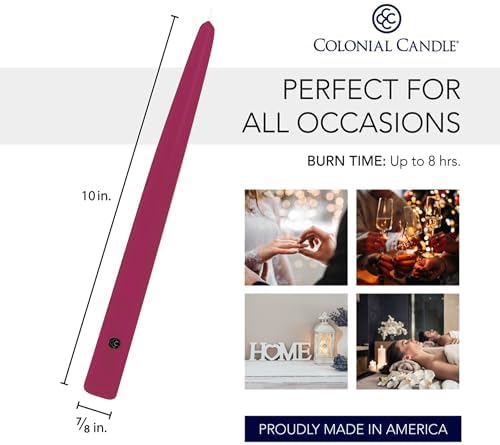 Colonial Candle Unscented Taper Candle, Handipt Collection, Mulberry, 10 in, Pack of 12 - Up to 8 Hours Burn - Image 3
