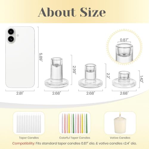 Hewory Clear Taper Candle Holders Bulk: 9PCS Glass Candlestick Holders - Image 6