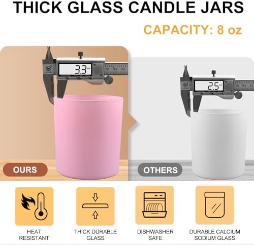 SHOWIN 8 OZ Thick Candle Jars for Making Candles 15 Pcs, Empty Jars with Wood Lids for Candle Making, Sample Container, Matte Pink - Image 2