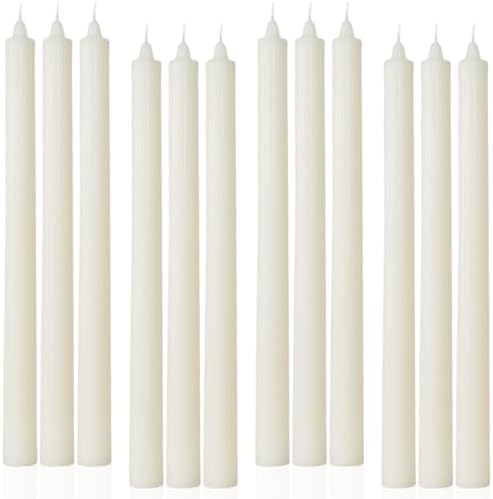 Ribbed Ivory Taper Candles 10.5 inch Dripless Cream Tapered Candles Ideal as Dinner Candle Smokeless Unscented Long Burning Tall Candlesticks，Set of 12 by LPUSA