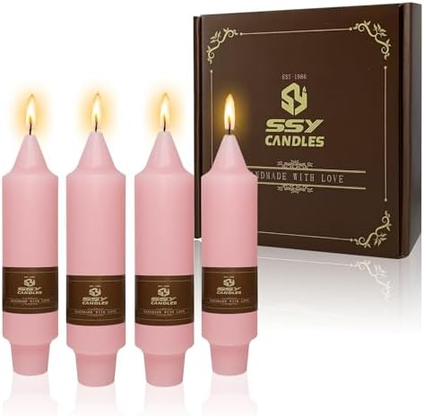 NJAO HOO Pink Short Taper Candle 5 Inch Candlesticks Unscented Dripless Tapered Candle Set for Home Decor Wedding Party Dinner Candles, 4 Pack by NJAOHOO