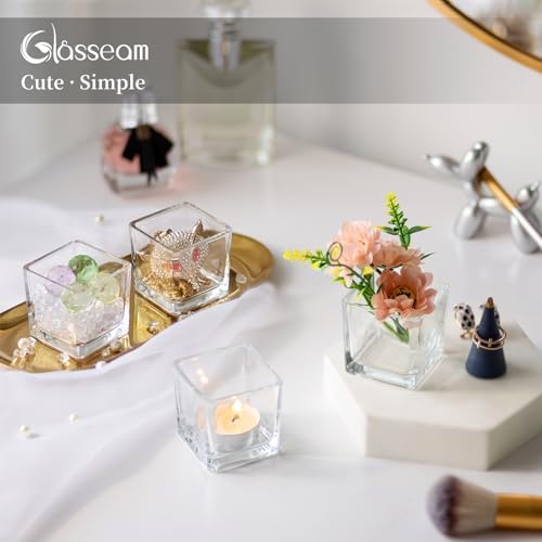 Glasseam Glass Votive Candle Holders: 6 Pcs Square Tealight Holder for Table - Image 4
