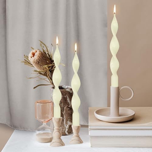 10 Inches Spiral Taper Candles Colorful Twisted Candle Dripless Long Candles, Handmade Candlesticks for Wedding Dinner Decor, Set of 4(Ivory) - Image 6