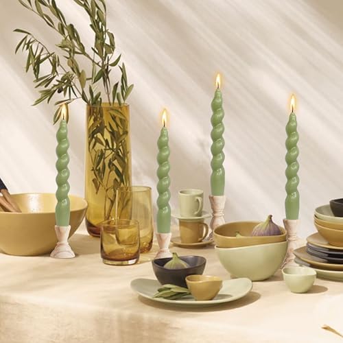 DRIPLESS Unscented Twisted Taper Candles Handmade Candlestick Grass Green Spiral Taper Candles 7.5 Inch Decorative Candle Smokeless for Party Gifts 2 PCS - Image 6