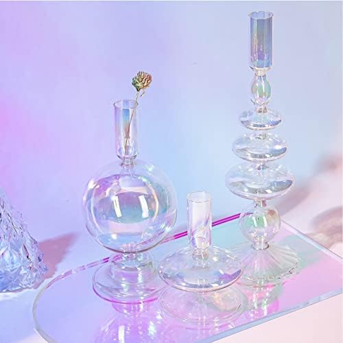 Rtteri 3 Pcs Iridescent Glass Candlestick Holders Taper Candle,Colorful by Rtteri