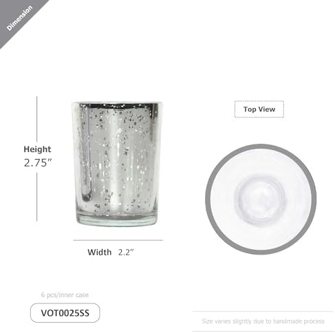 WGV Silver Speckled Tea Light Votive Candle Holder 2.2x2.75, Small Tiny Utility Cylinder Mercury Glass Vase, Home Accent Decor, 1 Pc - Image 2
