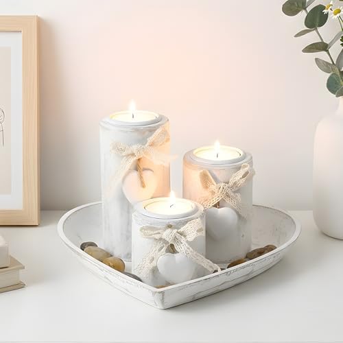 Farmhouse Candle Holders 3 Pack Rustic Wooden Pillar Candle Holder by Teeloray