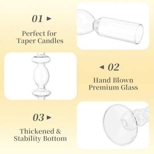 Hewory Clear Bubble Candle Stick Holders, 3 PCS Glass Candlestick Holders - Image 5
