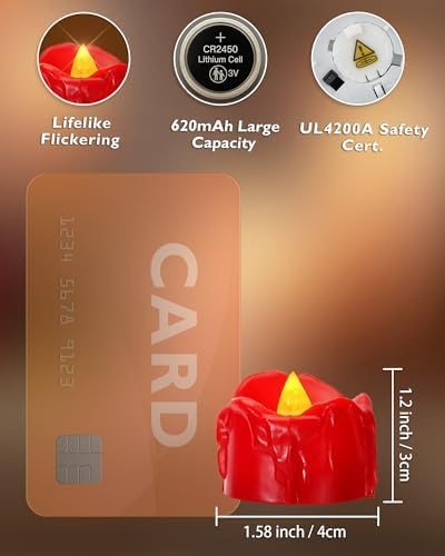 Homemory 12-Pack Red Remote Flameless Battery Tea Light Candles, 400+Hrs - Image 2