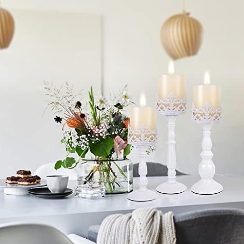 Candle Holders for Pillar Candles Set of 3 White Vintage Tall Candle Holders Decorative Large Table Centerpieces Candle Stand Decor - Image 3