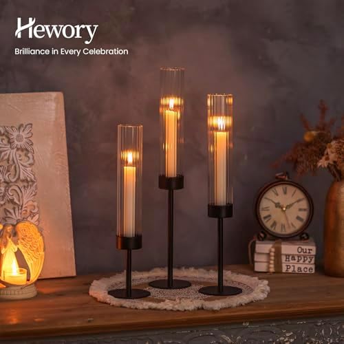Hewory Black Taper Candle Holders: Candlestick Holders Set of 6 Hurricane Glass Tall Candle Holder for Candlesticks Candle Sticks Holder Decor for Table Centerpiece Wedding Party Christmas Decorations - Image 3