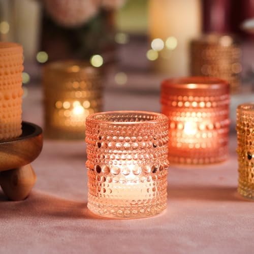 WDHODEC Pink Candle Holders Set of 24 - Vintage Hobnail Glass Votive Tealight Holders for Wedding, Valentine's, Party Table Centerpiece Decor - Image 4