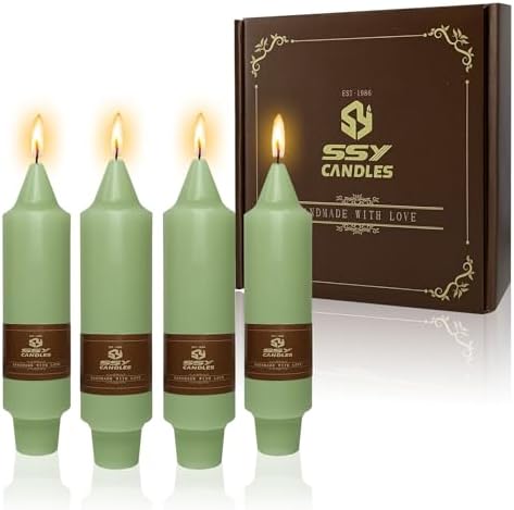 NJAO HOO Light Green Short Taper Candle 5 Inch Candlesticks Unscented Dripless Tapered Candle Set for Home Decor Wedding Party Dinner Candles, 4 Pack by NJAOHOO