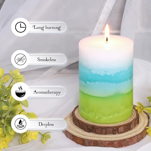 Mint Scented Pillar Candles - 3X4 Inch Aromatherapy Long Burning 35+ Hours, Clean Burning & Smoke-Free for Meditation Spaces, Home Offices - Image 4