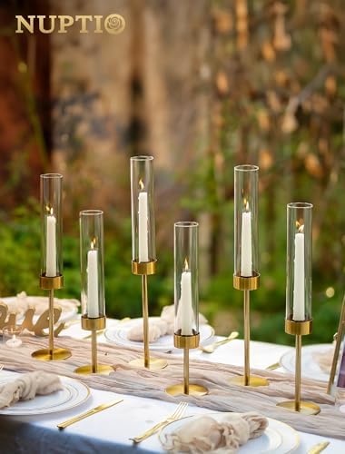 NUPTIO Hurricane Candle Holder for Centerpiece, Set of 6 Candlestick Holder - Image 2
