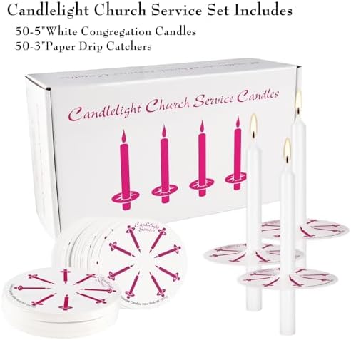 50 Pieces 5-Inch White Unscented Taper Candles with Drip Protectors for Church, Prayer, Shabbat, and Vigil Use - Image 3