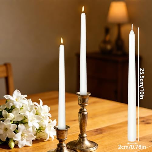 White Taper Candles, Mothers Day Gifts for Mom,10 Inch Dripless Candlestick, Jasmine Scented Colonial Candle, Dripless Long-Lasting Burning Candle Sticks for Home Décor, Dinner, Weddings,4Pack - Image 4